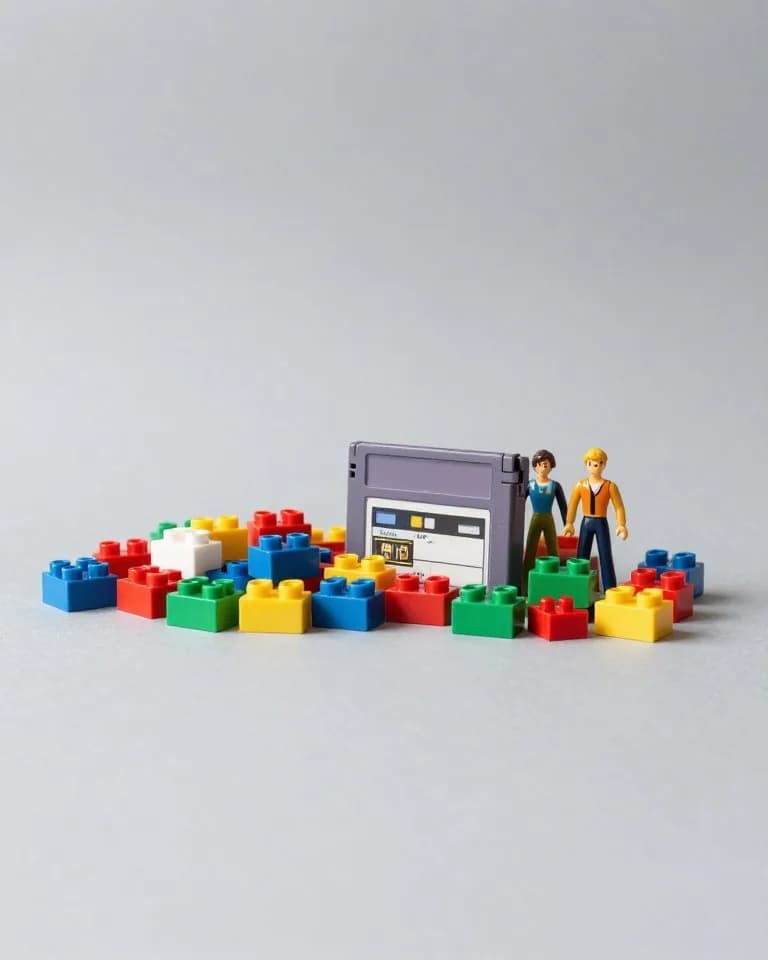 Vintage toy bricks, a retro game cartridge and action figures to resell