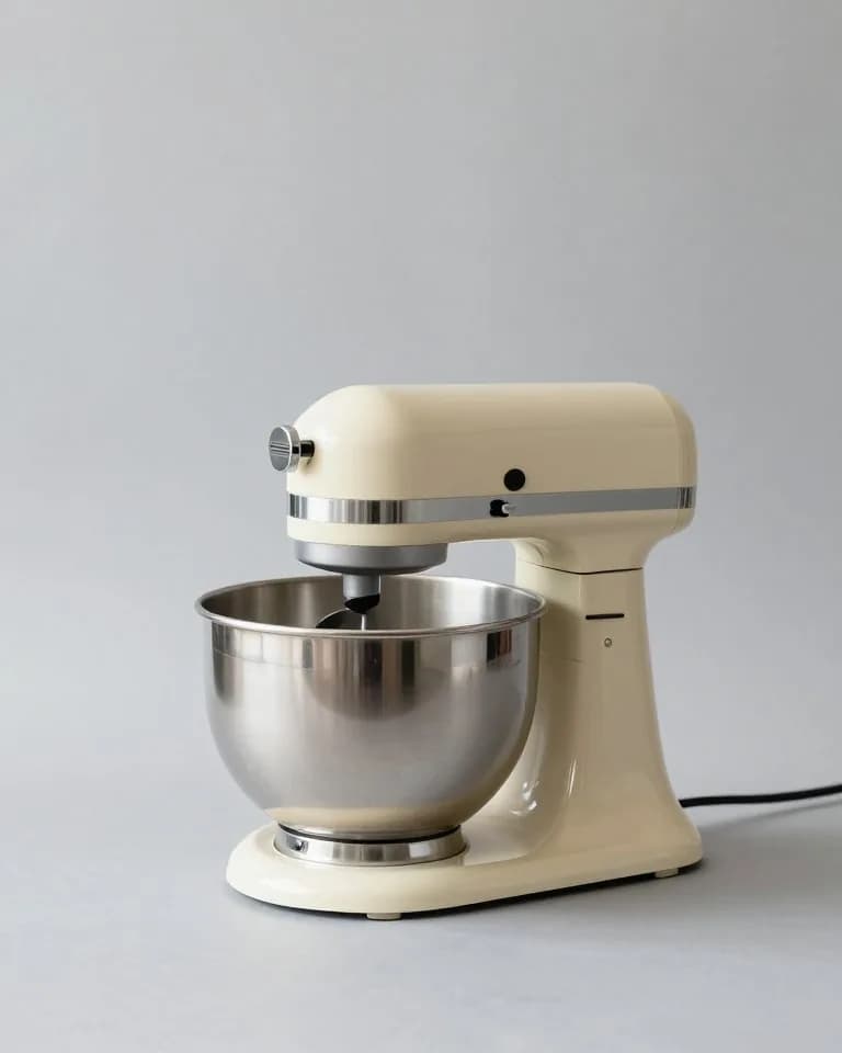 Cream KitchenAid tilt-head stand mixer with steel bowl, resold on Mercari