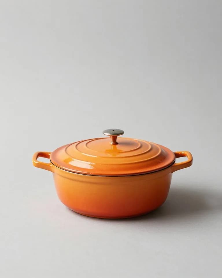 Orange Le Creuset enamelled cast iron Dutch oven found at a thrift store